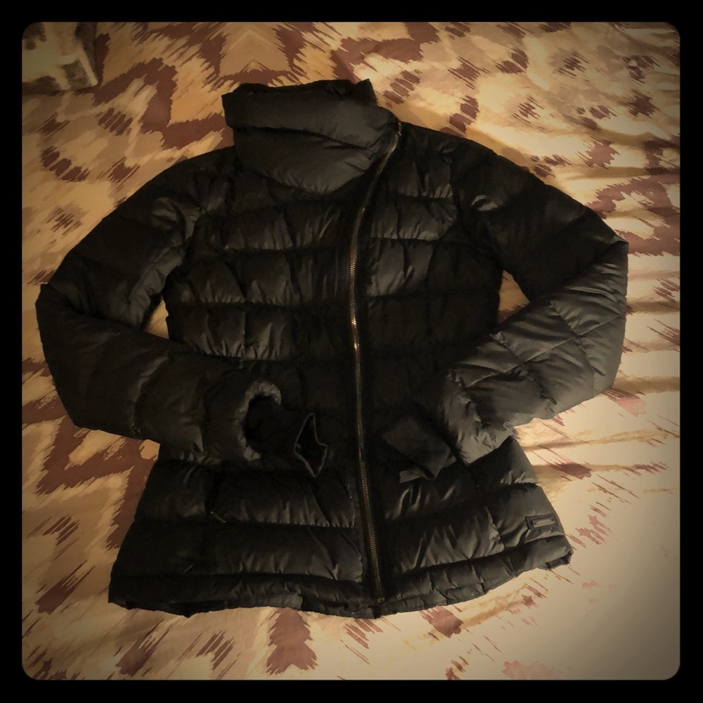 Athleta black down jacket asymmetrical zipper XS
